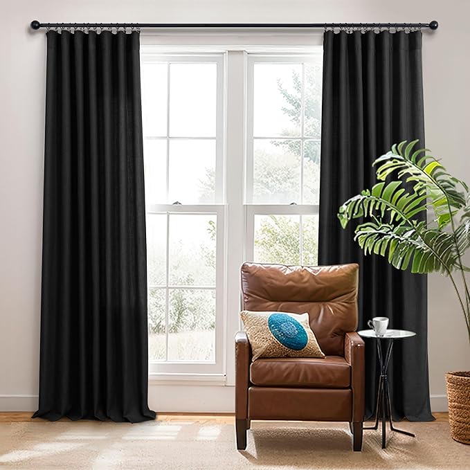 Pitalk Black Linen Curtains 90 Inches Long - Image 6