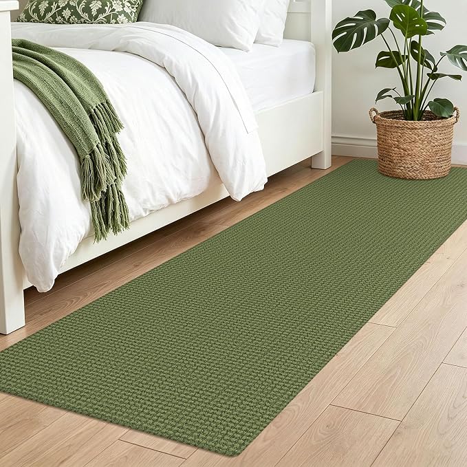 IOHOUZE Washable Runner Rug 2x7 Non Slip Runners for Hallways Entryway Runner Indoor, Kitchen Rugs Woven Cotton Floor Carpet for Kitchen Hall Entrance Bedroom, Olive Green/Earthy Green