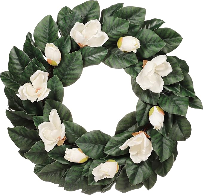 24" Artificial Magnolia Floral Spring Wreath with Green Leaves