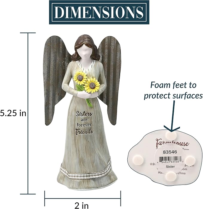 Pavilion Gift Company - 5" Angel Figurine - Sisters are Forever Friends - Simplistic Rustic Modern Farmhouse Statue