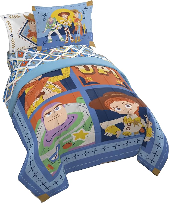 Jay Franco Kids Bed Set, Blue, Toy Story, 5 Piece Twin | Cozy Soft Bedding for Stylish Room Décor with Comforter, Sheets & Pillow Covers