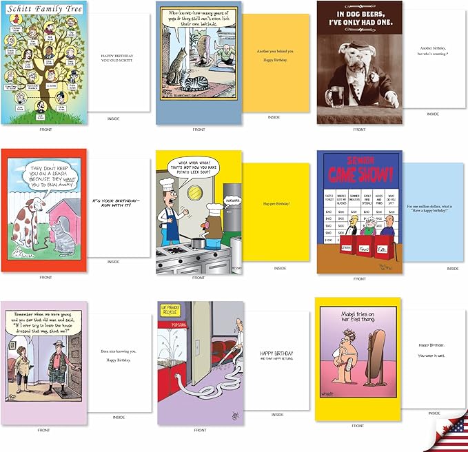 NobleWorks Variety Pack of 36 Funny Birthday Cards Assortment Dry Wit Adult Humor Style Edgy Adult Humor BDay Bulk Box Set Birthday Favorites Collection for Men AC2911BDG-B1x36