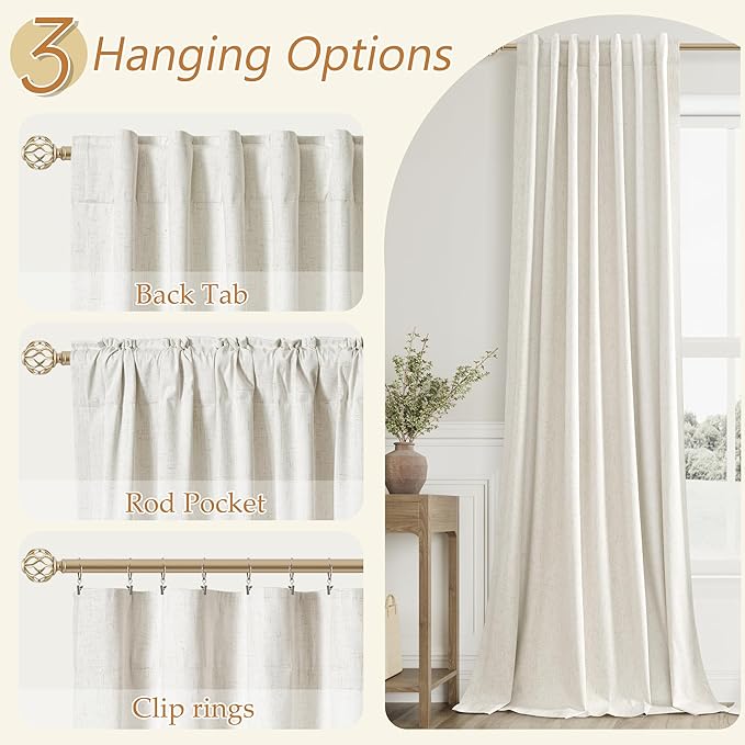 Guken Cream 100% Blackout Linen Curtains 94 Inch Length 2 Panels Set for Living Room Bedroom Back Tab Rod Pocket Thermal Insulated Black Out Drapes Room Darkening Farmhouse Window Curtains