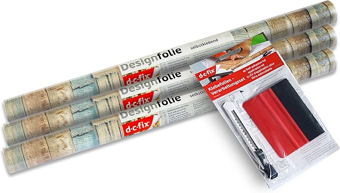 d-c-fix 346-0644-3PKA Decorative Self-Adhesive Film, Beach Wood 17" x 78" Roll, 3-Pack with Applicator