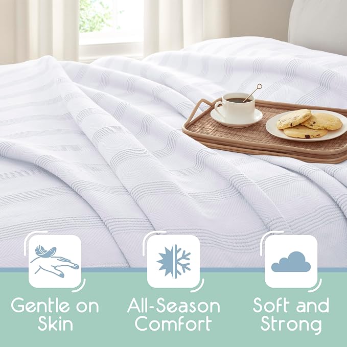 Vellux 100% Cotton Blanket, Twin, 66x90, White | Soft, Breathable Knit, Lightweight, All Season, Machine Washable, Oeko-Tex Certified, Hotel Quality