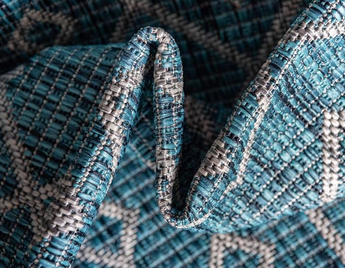 Unique Loom Outdoor Trellis Collection Area Rug - Tribal Trellis (6' 1" x 9' Rectangle, Teal/ Ivory)