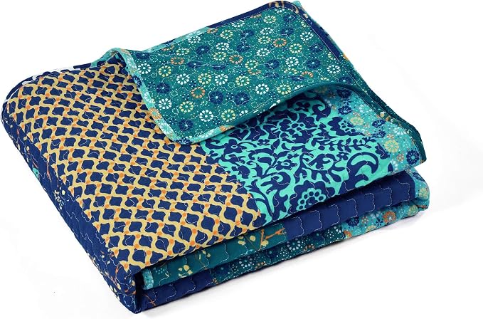 Lush Decor Royal Empire Reversible Cotton Throw Blanket, 50" W x 60" L, Peacock - Throw Blankets for Bed - Couch Blanket - Boho_Throw_Blanket for Couch (Pack of 8)