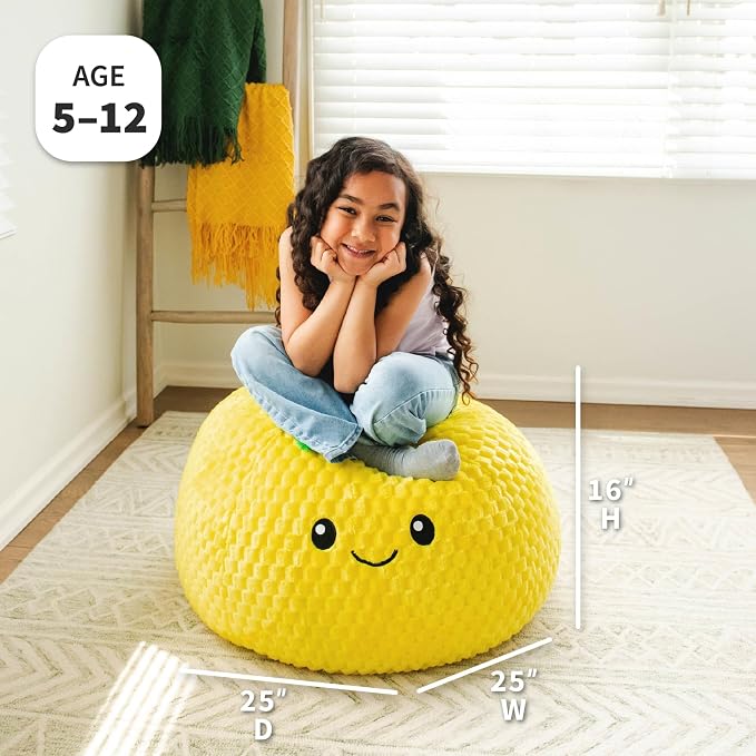 Big Joe Pineapple PlushiPals Super Soft Bean Bag Chair for Kids, Ultra-Soft Plush Polyester Blend, 2.5 feet Refillable | 2.5 feet, Polystyrene Bean Filled, Refillable, Snuggle Puff, Safe for Kids Ages 3 and Up, Supports Up to 150 lbs