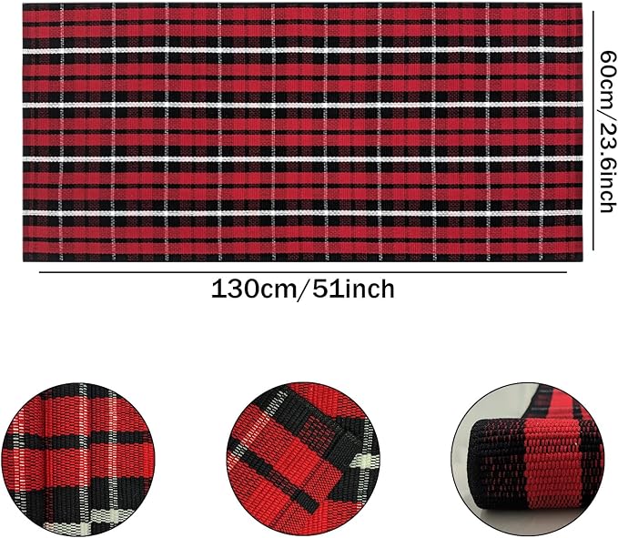 USTIDE Buffalo Plaid Cotton Handwoven Rug 2' x 4'3" Machine Washable Layered Front Porch Rug Red Black Checkered Farmhouse Entryway Mat Indoor Outdoor Door Mat for Patio Porch Christmas Holiday Decor