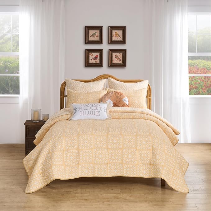 Greenland Home Fashions Granny Squares Vintage Matelassé Collection Coverlet Set, 3-Piece Full/Queen