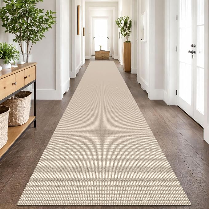IOHOUZE Washable Exrea Long Hallway Runner Rug 3x18 Non Slip Rubber Backed Kitchen Runner Entryway Runner Indoor, Woven Rugs Floor Carpet for Kitchen Hall Entryway, Cream/Beige