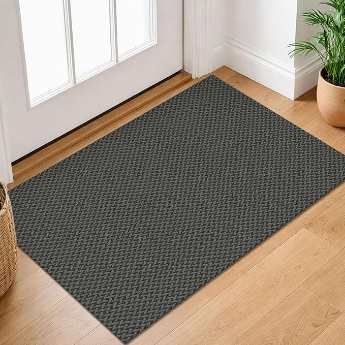 IOHOUZE Small Area Rug 2x3 Washable Woven Rugs for Entryway Non Slip Rubber Backed Front Door Rugs Indoor Doormat Throw Rug Floor Carpet for Entrance Kitchen, Grey/Black