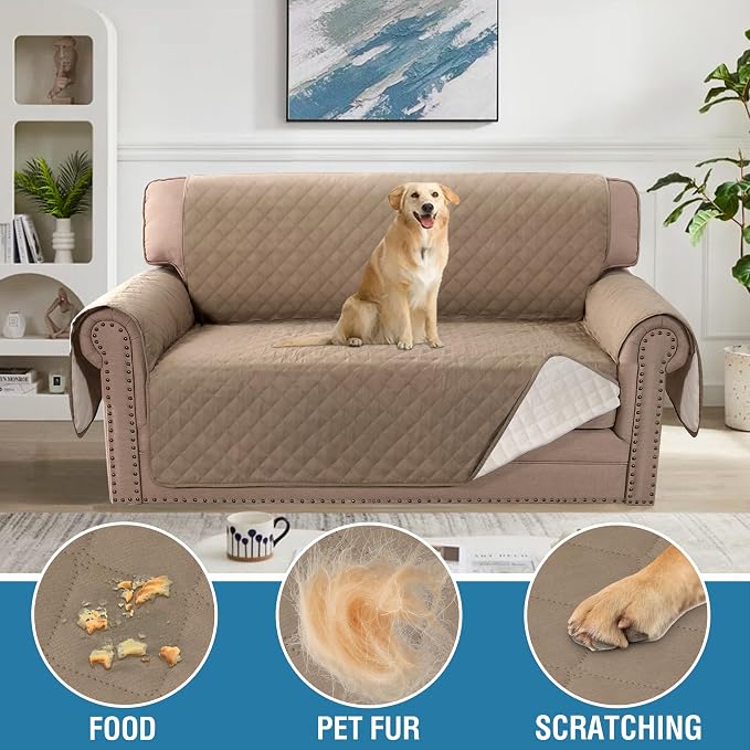 H.VERSAILTEX 100% Waterproof Couch Cover Loveseat Covers for 2 Cushion Couch Furniture Protector for Pets Kids Children Dog Cat with Non-Skid Backing (Loveseat, French Oak)