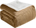 Elegant Comfort Ultra Soft Reversible Flannel Sherpa Blanket - Cozy Silky Fleece Throw for Couch, Bed - Plush Fuzzy Warm Winter Blanket for Gift, Full, Taupe