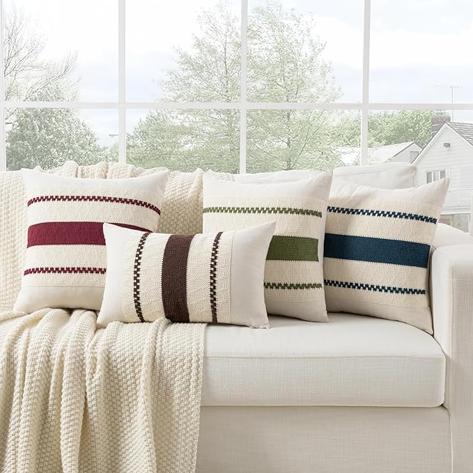 Fancy Homi Set of 1 Boho Brown Decorative Throw Pillow Cover 16x16 Inch for Couch Bed Sofa, Aesthetic Modern Organic Farmhouse Home Decor, Soft Cotton Cute Accent Macrame Woven Cushion Case