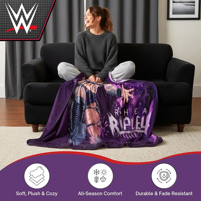 WWE Rhea Ripley Main Event Champions Bedding Super Soft Throw Blanket, 46 in x 60 in, (Official Licensed Product) By Franco Collectibles
