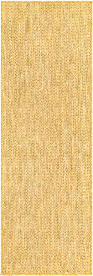 Unique Loom Collection Casual Transitional Solid Heathered Indoor/Outdoor Flatweave Area Rug (2' x 6' 1" Runner, Corn Harvest Yellow)