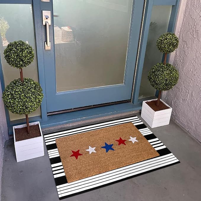 LEEVAN 2'X3' Black and White Striped Woven Cotton Reversible Outdoor Rug | Small Machine Washable Front Porch Rug, Entryway Door Mat, Indoor Layering Carpet for Farmhouse Bathroom Laundry