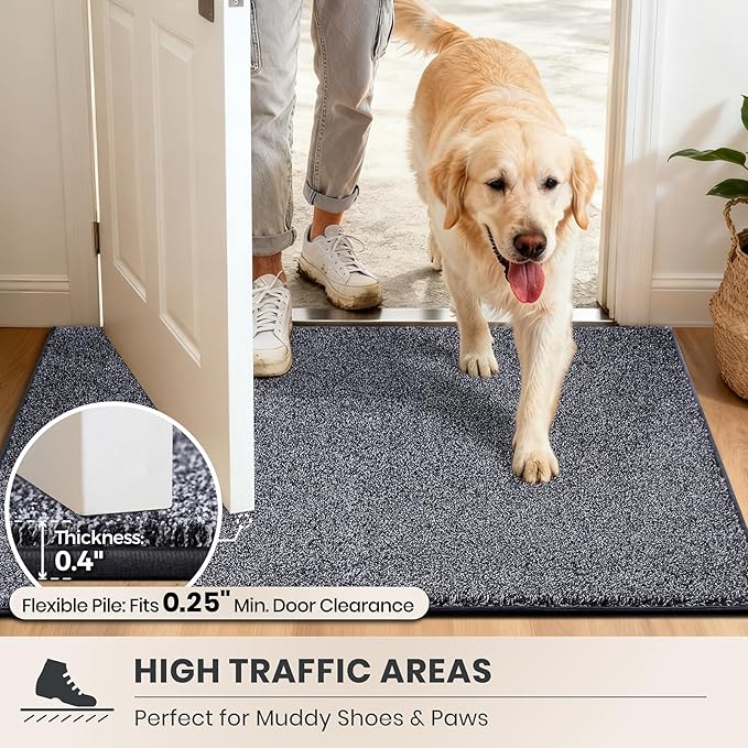 PURRUGS Easy Care Area Rug 6ft x 9ft, Non-Slip Washable Entryway Rug, Stain Resistant Accent Rug for Hallway, Living Room, Bedroom and Mudroom, Bluish Grey-Black