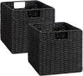 StorageWorks 11 inch Cube Storage Bins,Foldable Wicker Baskets,Black | 2-Pack,Handwoven Storage Cubes with Handles,Paper Rope Baskets for Organizing,Cube Organizer Bins,11x11 Cube Storage Bins