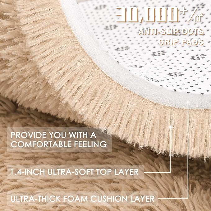 OLANLY 3x11 Machine Washable Runner Rugs for Hallway, Soft Fluffy Shaggy Bedside Rugs for Bedroom, Living Room, Indoor Floor Carpet for Kids Girls and Boys, Nursery Rooms, Home Decor Aesthetic, Beige