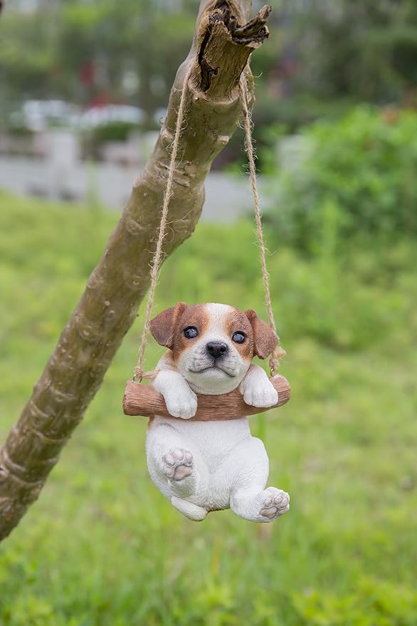 Hi-Line Gift Ltd, Hanging Pet Pals Jack Russell Terrier Puppy, 5-inch Height, Indoor Outdoor Statue Figurine