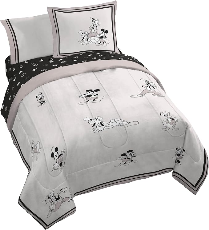 Disney Mickey Mouse and Friends Queen Comforter Set 7 Piece Bedding, Beige | Minnie Donald Goofy, Bed in a Bag, Comforter Sheets Shams Pillowcases, Official Product, Soft Microfiber, Machine Washable