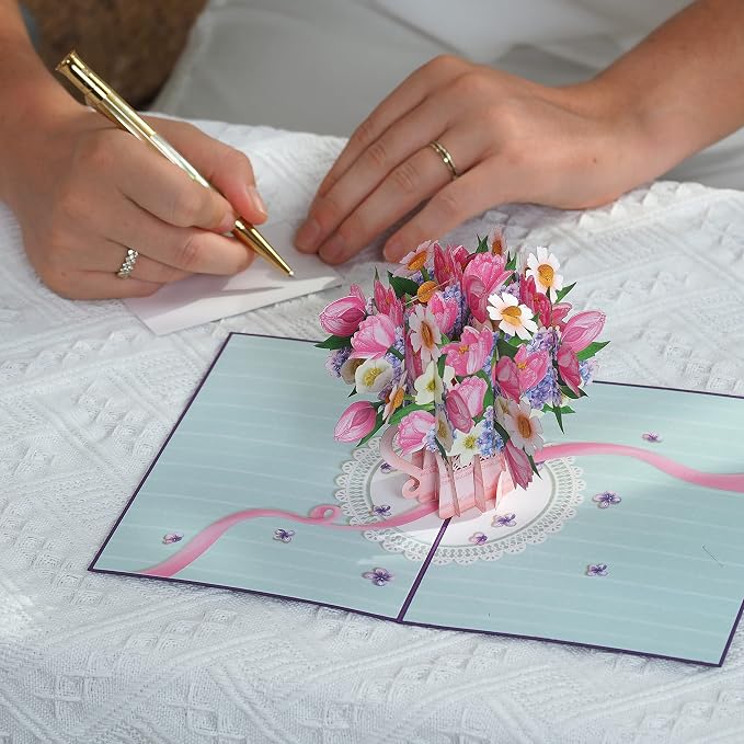 Paper Love Pop Up Cards 2 Pack - Includes 1 Flower Wagon and 1 Flower Watering Can, For All Occasions, Mother Day, Birthday, Just Because- Includes Envelope and Note Tag