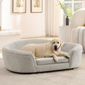 Dog Couch Bed with Oval Semi-Enclosed, Durable Linen Material Pet Sofa with Soft Foam Cushion, Dog Sofa Bed with Legs for Medium Dogs, Beige