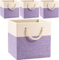 PRANDOM Large Foldable Cube Storage Bins 11x11 inch [4-Pack] Fabric Linen Storage Baskets Cubes Drawer with Cotton Handles Organizer for Shelves Closet Bedroom Purple