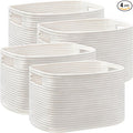 4 Pack Storage Baskets for Organizing, Shelf Baskets with Handles, White | 14.5"Lx9.8"Wx9"H, Woven Basket, Cotton Rope Basket, Toy Storage, Cube Shelf, Gift Baskets Empty, Home Decor