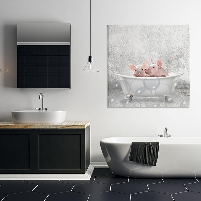 Stupell Industries 'Baby Piglets Bath Time'| Canvas Art | Stupell Industries | 36 x 36 Inches, Easy to Hang and Sturdy, Made in USA, by Kim Allen