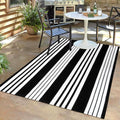 LEEVAN 4'X6' Black and White Striped Woven Cotton Reversible Outdoor Rug | Machine Washable Front Porch Rug, Entryway Door Mat, Indoor Layering Carpet for Balcony Farmhouse Laundry Farmhouse