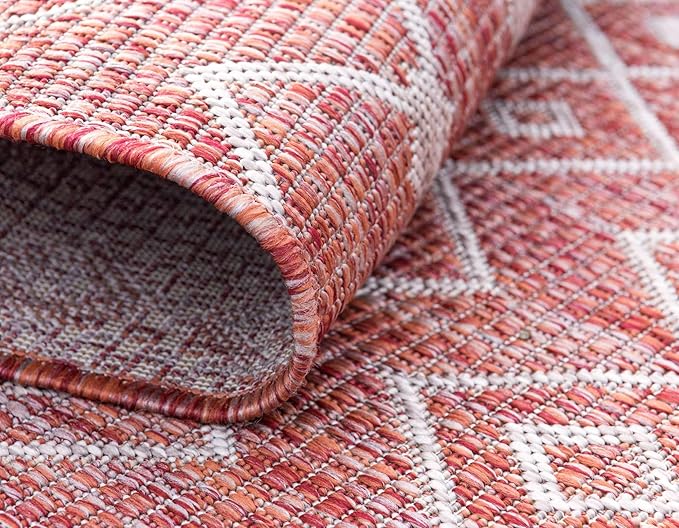 Unique Loom Outdoor Trellis Collection Area Rug - Tribal Trellis (2' x 6' 1" Runner, Rust Red/ Ivory)