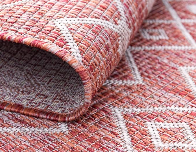 Unique Loom Outdoor Trellis Collection Area Rug - Tribal Trellis (7' 10" x 11' 4" Rectangle, Rust Red/ Ivory)