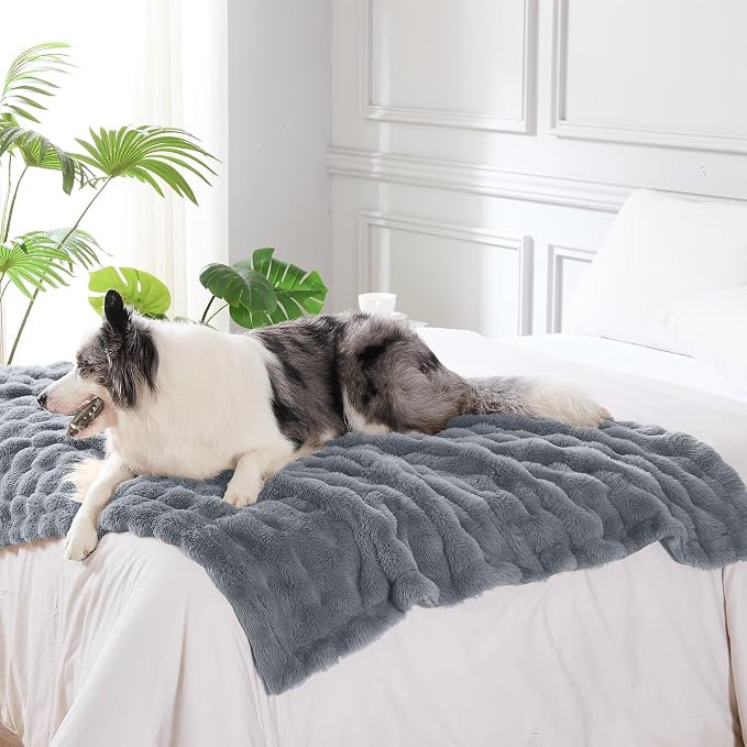 Modern Threads Water-Resistant Faux Rabbit Fur Pet Blanket for Dogs & Cats – Ultra-Soft Couch, Bed & Crate Protector, 50x60 Dark Grey