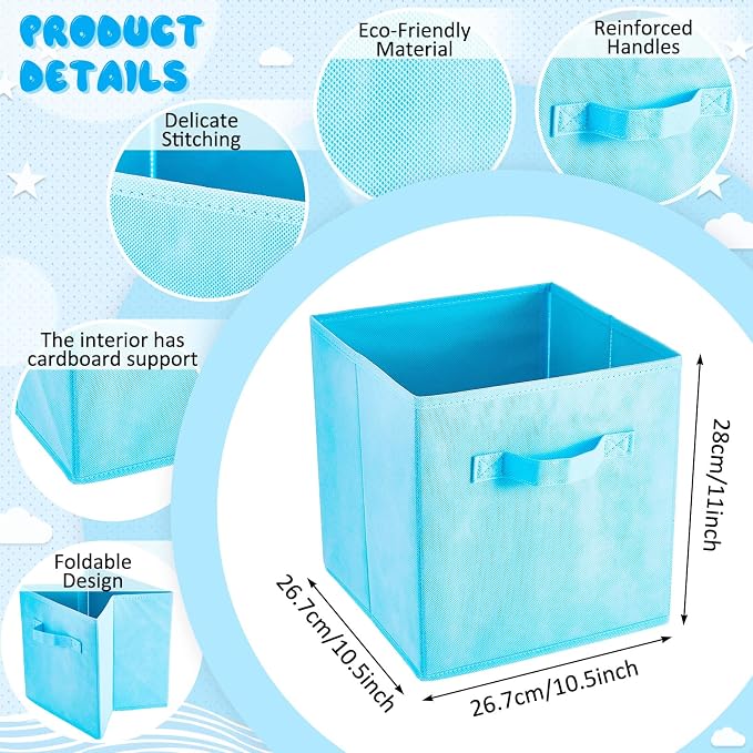 Yinder 12 Pcs Cube Storage Bin 10.5''x10.5''x11'' Storage Bins for Kids Classroom Decor Colorful Bins Foldable Baskets for Playroom Nursery Organizer Fabric Boxes (Sky Blue, Purple, Pink, Rose)
