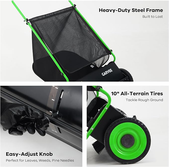 Push Lawn Sweeper, 26 in Leaf & Grass Collector with 7 cu. ft. Hopper Bag, Heavy Duty Yard Sweeper with Clear Dust Cover & Large Collection Bag for Lawn Yard Cleanup