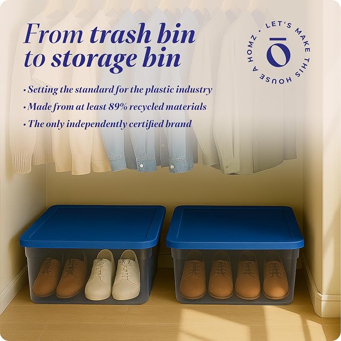 HOMZ Snaplock Clear Storage Bin with Lid, Medium-28 Quart, Blue, 2 Count