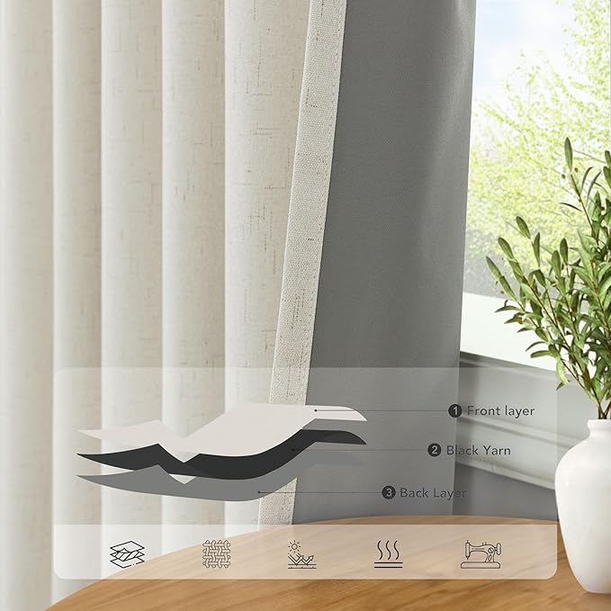 Pitalk 100% Blackout Short Linen Curtains for Cafe 40 Inch Length 2 Panels Half French Door Curtains for Window Privacy Small Curtain for Front Back Door Glass Window Kitchen Basement Loft Cream Ivory