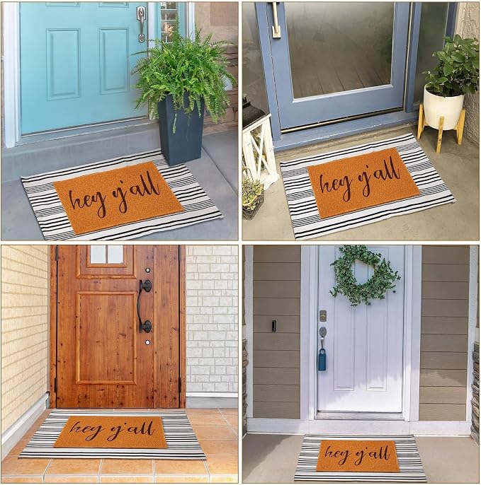 2 Pcs Outdoor Door Mat Combo Set Layered Outdoor Rug and Coir Welcome Doormat Non Slip Outside Floor Mat for Front Porch Entryway Patio Yard Decor(Hey Y'all,24'' X 35'',24'' X 16'')