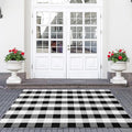 Buffalo Plaid Rug 4x6 Black and White Outdoor Rug Checkered Cotton Woven Washable Front Porch Layered Door Mats Carpet for Living Room Bedroom Farmhouse Patio Decor
