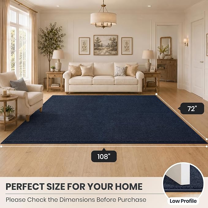 PURRUGS Easy Care Area Rug 6ft x 9ft, Non-Slip Washable Entryway Rug, Stain Resistant Accent Rug for Hallway, Living Room, Bedroom and Mudroom, Navy Blue