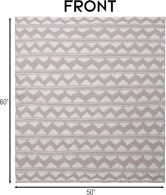 Carstens, Inc. Luxury Soft Stretchy Reversible Plush Throw Blanket, Large 50" x 60", Western Grey Stripe Aztec