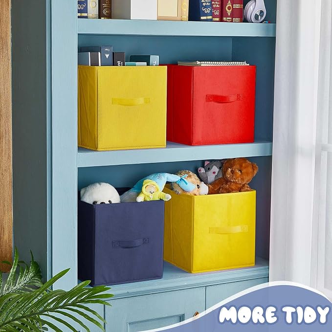 Yinder 12 Pcs Cube Storage Bin 10.5''x10.5''x11'' Storage Bins for Playroom Decor Colorful Bins for Kids Foldable Baskets for Nursery Organizer Boxes Fabric Boxes(Navy Blue, Red, Yellow)