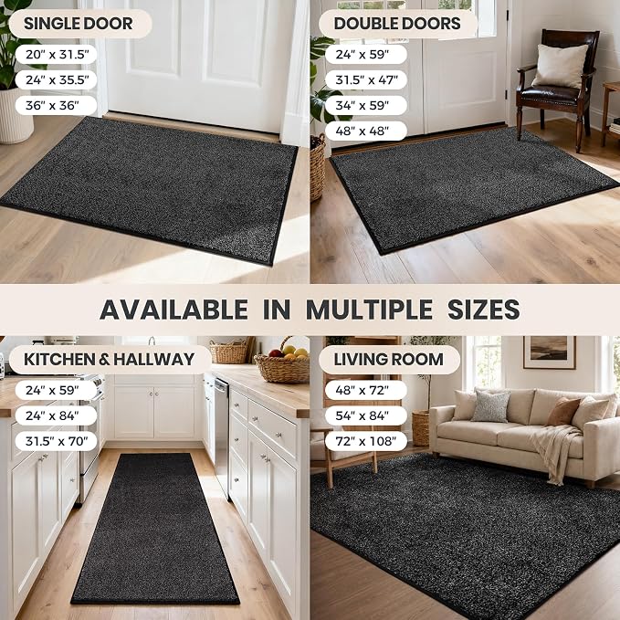 PURRUGS Dirt Trapping Door Mat 24" x 35.5", Non-Slip Machine Washable Entryway Rug, Dog Doormat, Indoor Front Door Mat, Super Absorbent Entry Rug for Muddy Shoes & Paws, Charcoal