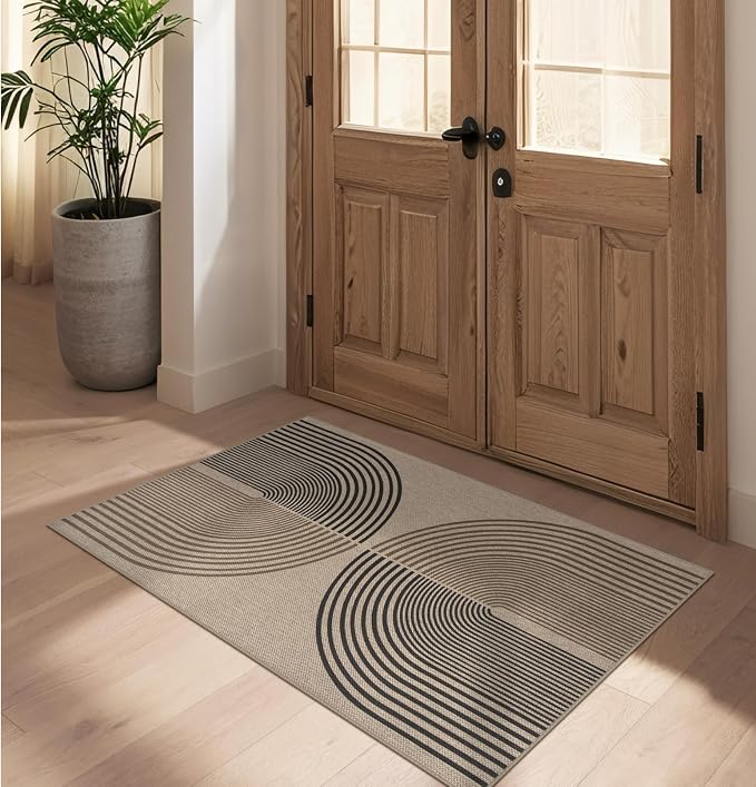 Rugalia Easy Jute Rainbow Entryway Rug, 2.6x4 Washable Non-Slip Indoor Outdoor Doormat, Neutral Boho Farmhouse Kitchen Rug Modern Abstract Throw Rugs for Entrance Bedroom Bathroom