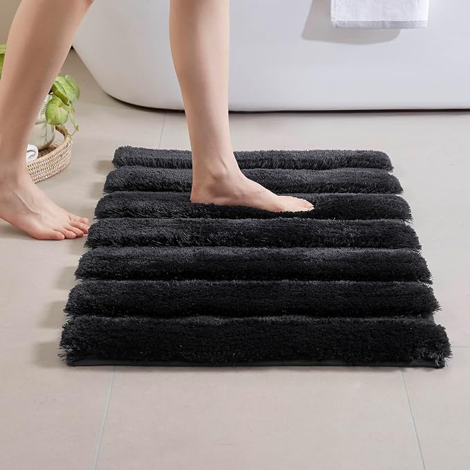 Madison Park Tufted Pearl Channel Bath Rug Non-Slip, 21 x 34, Black | Soft Pile, Machine Washable, Striped Pattern, Absorbent, Plush, OEKO-TEX Certified