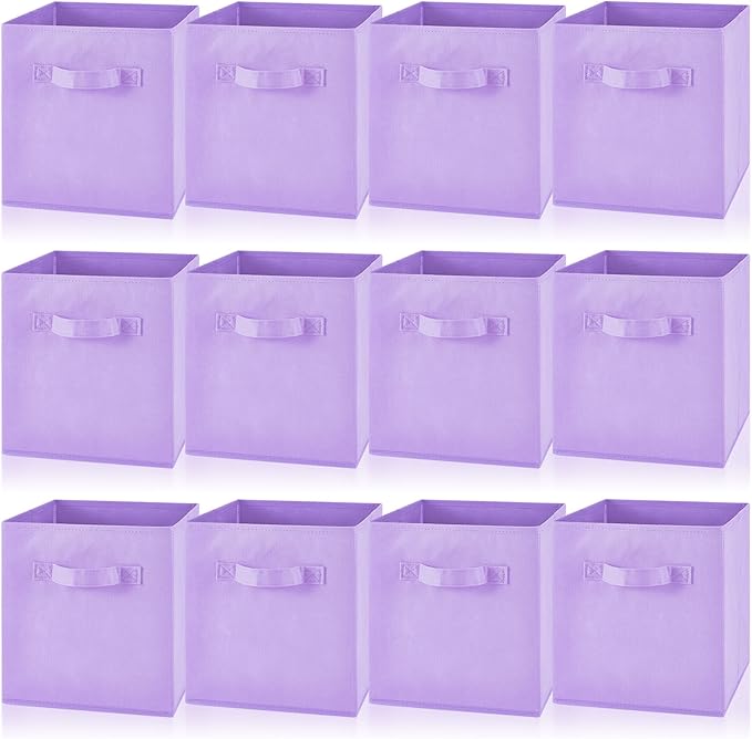 Yinder 12 Pcs Cube Storage Bin Purple 10.5''x10.5''x11'' Storage Bins for Playroom Decor Colorful Bins for Kids Foldable Baskets for Nursery Organizer Boxes Fabric Boxes