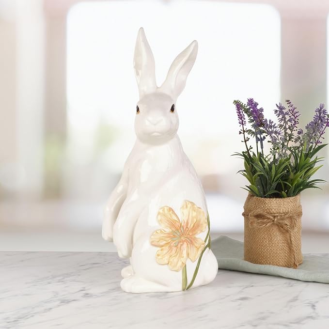 Fitz and Floyd Meadow Rabbit Ceramic Decorative Sitting Figurine, 13.5 Inch